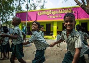 Community receiving food supplies during COVID relief
